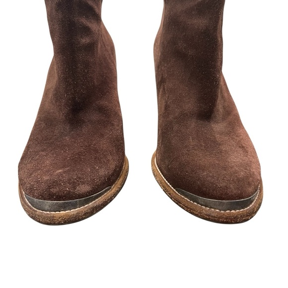 ALLSAINTS Suede Leather Boots Stacked Heel Booties Chocolate Brown Size 39 - Picture 9 of 12